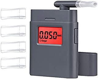 Breathalyzer, Digital Breath Alcohol Tester Portable with 5 Mouthpieces, Real-Time Red Backlight Digital LCD Screen with Audible Alert, Clock, Grey