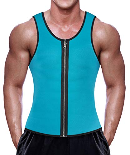 RIBIKA Mens Sweat Vest Weight Loss Neoprene Sauna Suit Waist Trainer Tank Top Workout Running Shirt Blue