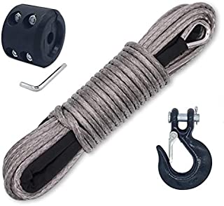 Ucreative 50 Feet Synthetic Winch Line Cable Rope with Hook and Rubber Stopper for ATV UTV (Gray, 3/16 inch)