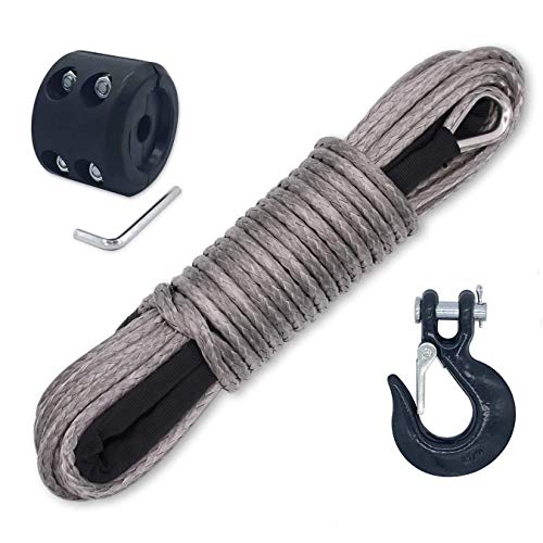 Ucreative 50 Feet Synthetic Winch Line Cable Rope with Hook and Rubber Stopper for ATV UTV (Gray, 3/16 inch)