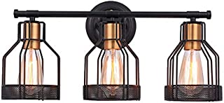 Pauwer Industrial Bathroom Vanity Light Metal Cage Wall Sconce Edison Vintage Wall Light Fixture for Bathroom (3-Light Vanity Light)