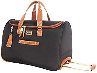 Steve Madden Designer Carry On Luggage Collection - Lightweight 20 Inch Duffel Bag- Weekender Overnight Business Travel Suitcase with 2- Rolling Spinner Wheels (Global Black)