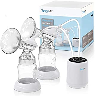 Portable Double Electric Breast Pump - Silent Pain-Free Automatic Portable Breast Pump Machine w/ 2-Phase Expression Technology, Anti-Backflow Design, LED Display - BPA Free - SereneLife SIBPX3