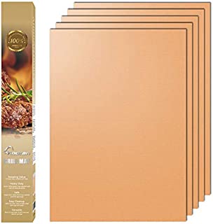 Aoocan Copper Grill Mat - Set of 5 Heavy Duty BBQ Grill Mats Non Stick, BBQ Grill & Baking Mats - Reusable, Easy to Clean Barbecue Grilling Accessories - Extended Warranty