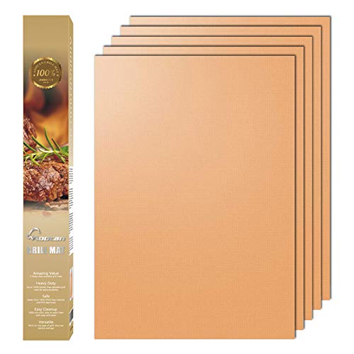 Aoocan Copper Grill Mat - Set of 5 Heavy Duty BBQ Grill Mats Non Stick, BBQ Grill & Baking Mats - Reusable, Easy to Clean Barbecue Grilling Accessories - Extended Warranty