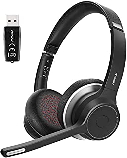 Mpow Bluetooth Headset V5.0 with Adapter, Wireless PC Headphones with Dual Microphone, CVC8.0 Noise Canceling, Office Headset for Computer, Cell Phone, Skype, MS Team, Call Center(Wired Optional)