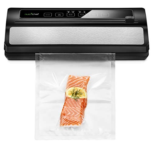 NutriChef Upgraded Vacuum Sealer | Automatic Vacuum Air Sealing System For Food Preservation w/ Starter Kit | Compact Design | Lab Tested | Dry & Moist Food Mode, Built-in Bag Cutter, 2018 Model