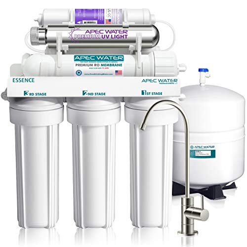 APEC Water Systems ROES-PHUV75 Essence Series Top Tier Alkaline Mineral and Ultra-Violet UV Sterilizer 75 GPD 7-Stage Ultra Safe Reverse Osmosis Drinking Water Filter System,white