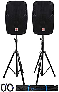 2) Rockville SPG84 8 Passive 800W DJ PA Speakers 4 Ohm 2) Stands+2) Cables+Case