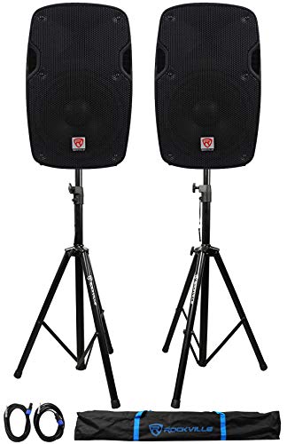 2) Rockville SPG84 8 Passive 800W DJ PA Speakers 4 Ohm 2) Stands+2) Cables+Case