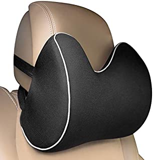 Feagar Car Seat Neck Pillow, Headrest Cushion for Neck Pain Relief&Cervical Support with 2 Adjustable Straps and Washable Cover,100% Pure Memory Foam and Ergonomic Design(Black Car Neck Pillow)