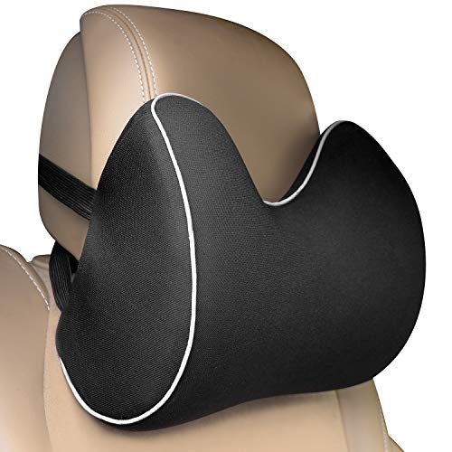 Feagar Car Seat Neck Pillow, Headrest Cushion for Neck Pain Relief&Cervical Support with 2 Adjustable Straps and Washable Cover,100% Pure Memory Foam and Ergonomic Design(Black Car Neck Pillow)