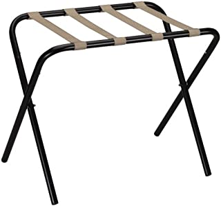 Household Essentials 2126-1 Folding Luggage Rack | Black Frame with Khaki Straps