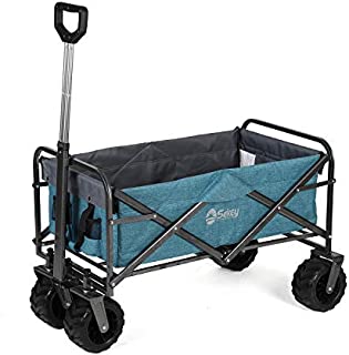 Sekey Folding Wagon Cart Collapsible Outdoor Utility Wagon Garden Shopping Cart Beach Wagon with All-Terrain Wheels, 176 Pound Capacity, Light Blue