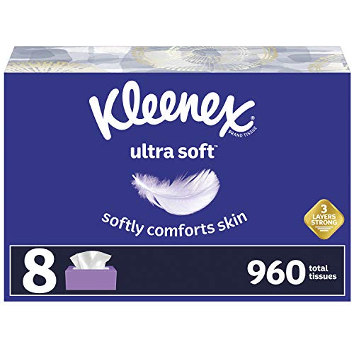 Kleenex Ultra Soft Facial Tissues, 8 Flat Boxes, 120 Tissues per Box (960 Total Tissues)