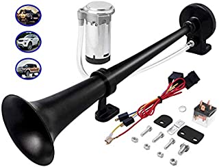 Carfka Air Train Horn Kit for Truck Car with Air Compressor, Super Loud 150DB 12V Electric Trains Horns for Vehicles, Single Trumpet Air Horn Complete Kits for Easy to Install (Black)