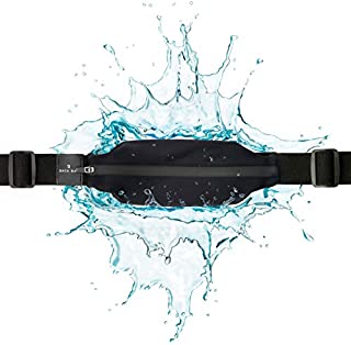 No-Bounce Slim iPhone Running Belt for Woman, Men [Fits iPhone 11, Pro Max, XS, XR, X, 8 Plus, 7, 6] Back Bay Runners Phone Belt Waistband Fanny Pack, Waterproof Travel Pocket Holder. Fits Galaxy s20