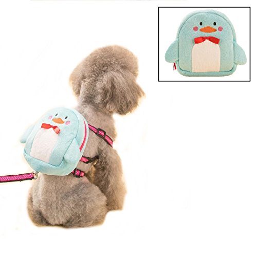 Stock Show Pet Dog Cartoon Backpack Harness with Leash, Puppy Dog Cute Animal Back Pack Saddle Bags with Lead Leash for Dog Outdoor Training Walking, Blue