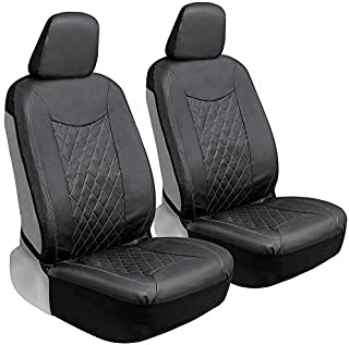 Motor Trend M244 Black Stitched Faux Leather Car Seat Covers for Front Seats Only  Premium Automotive Bucket Seat Covers, Made for Vehicles with Removable Headrests, Universal Fit for Car Truck SUV