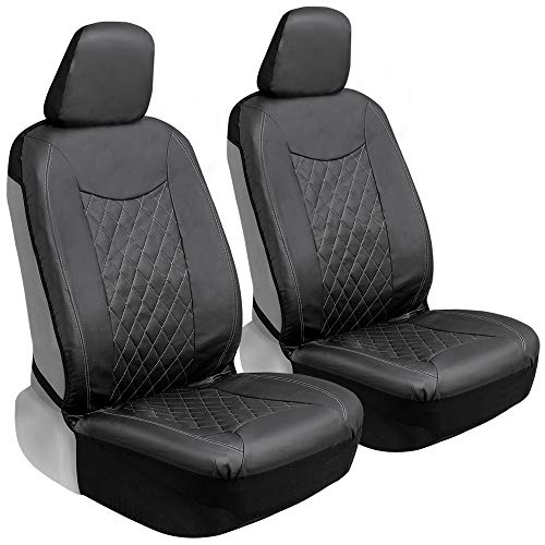 Motor Trend M244 Black Stitched Faux Leather Car Seat Covers for Front Seats Only  Premium Automotive Bucket Seat Covers, Made for Vehicles with Removable Headrests, Universal Fit for Car Truck SUV