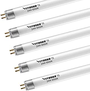 VIVOSUN 22IN 24W 6500K T5 HO Fluorescent Tubes Cool White Grow Light Bulbs for 2FT T5 Fixture Pack of 5