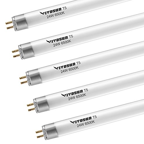 VIVOSUN 22IN 24W 6500K T5 HO Fluorescent Tubes Cool White Grow Light Bulbs for 2FT T5 Fixture Pack of 5