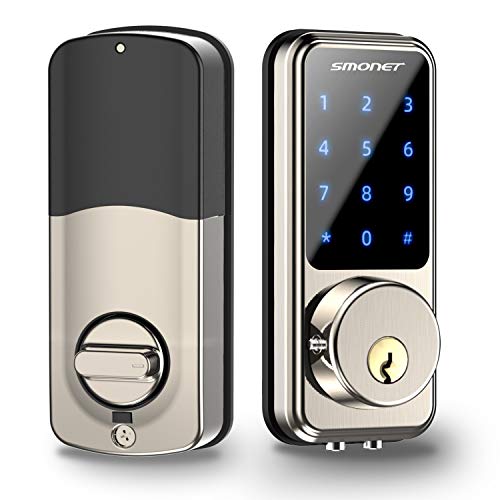 Smart Lock,SMONET Keyless Entry Door Lock,Remote Lock/Unlock for Home Security,Easy Install,Voice Control,Touchscreen Keypad Deadbolt ,Code Bluetooth Electric Deadbolt for Hotel,Office