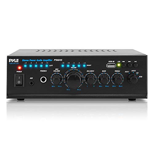 Portable Home Audio Power Amplifier - 2X120 Watt, 2 Channel Surround Sound Stereo Receiver w/ USB IN - For Amplified Subwoofer Speaker, CD DVD, MP3, iPhone, Phone, Theater, PA System - Pyle PTAU45