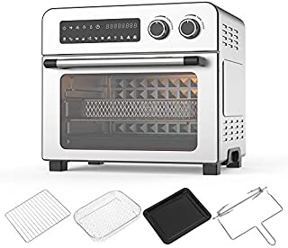 Air Fryer Oven Toaster Oven  10 in 1 Combo, Convection Roaster with Rotisserie & Dehydrator, 24 QT 1700W for Large Family, Original Recipe and Accessories Included, LED Touch Screen, FDA Stainless Steel. (Silver 24QT 1700W with LED TouchScreen)