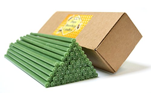 Natural Pure Beeswax Candles Organic Honey Eco Green Color Candles in Gift Box (Natural Cotton Wicks, Dripless, Smokeless, Not Taper Candles) (Green, 8 Inches (20 cm) 60pcs)