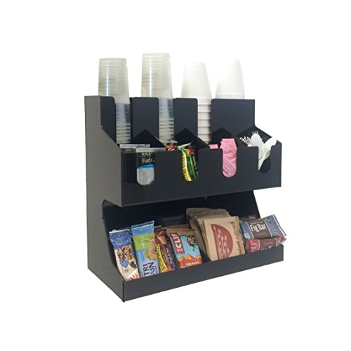 Mind Reader Coffee Condiment and Accessories Caddy Organizer, For Coffee Cups, Stirrers, Snacks, Sugars, etc. Black