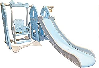 Ezone Climber and Swing Set for Kids, 3 in 1 Climber Slide Playset with Basketball Hoop, Plastic Play Slide Climbing Ride and Sturdy Swing for Kids Ages 1 and Up (Baby Blue)