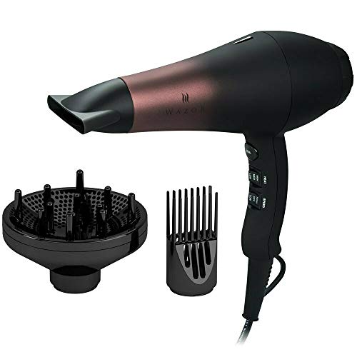 Wazor Professional Ionic Hair Dryer with Diffuser, Infrared Salon Grade Blow Dryer with Comb Attachment, 1875W Powerful Quiet Hair Blow Dryer, Tourmaline Ceramic Hairdryer with Nozzle, Black