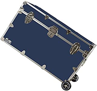 C&N Footlockers Graduate Storage Trunk with Wheels - Rolling Camp or College Dorm Chest - Lockable - 32 x 18 x 18.5 Inches (Navy)