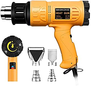 SEEKONE Heat Gun 1800W Heavy Duty Hot Air Gun Kit Variable Temperature Control with 2-Temp Settings 4 Nozzles 122~120250- 650with Overload Protection for Crafts, Shrinking PVC, Stripping Paint