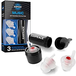 EarPeace Concert Ear Plugs - Reusable High Fidelity Earplugs - Hearing Protection for Music Festivals, DJs, Musicians, Motorcycles, Raves, Work & Airplane Noise Reduction (Standard, Black Case)