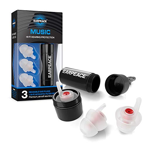 EarPeace Concert Ear Plugs - Reusable High Fidelity Earplugs - Hearing Protection for Music Festivals, DJs, Musicians, Motorcycles, Raves, Work & Airplane Noise Reduction (Standard, Black Case)