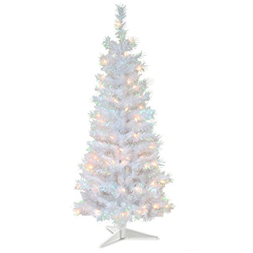 National Tree Company Pre-lit Artificial Christmas Tree | Includes Pre-strung White Lights and Stand | White Iridescent Tinsel - 4 ft (TT33-313-40)