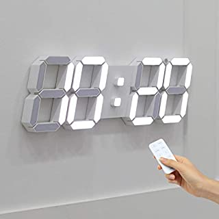 Mooas 3D LED Wall Clock Big Plus White, Wall Clock, LED Clock, Remote Control Alarm Clock