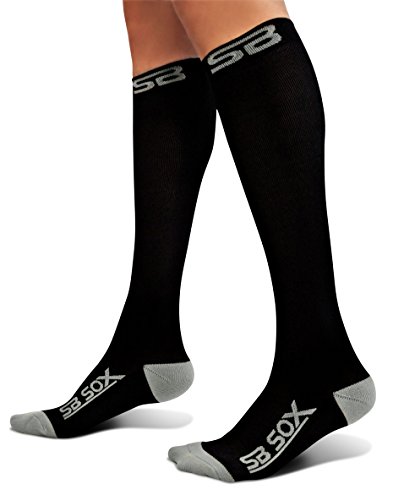 SB SOX Compression Socks (20-30mmHg) for Men & Women - Best Stockings for Running, Medical, Athletic, Edema, Diabetic, Varicose Veins, Travel, Pregnancy, Shin Splints (Black/Gray, Medium)