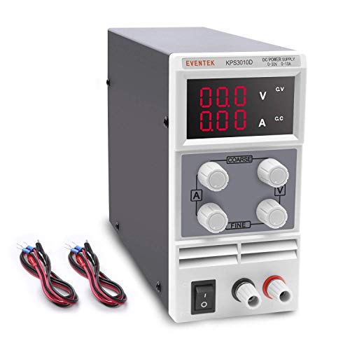 DC Power Supply Adjustable (30V 5/10A), Eventek Variable Switching Regulated Digital Power Supply with Alligator Leads US Power Cord (30V 10A)