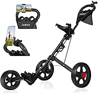 JANUS Golf Push Cart, Golf cart for Golf Clubs, Golf Pull cart for Golf Bag, Golf Push carts 3 Wheel Folding, Golf Accessories for Men Women/Kids Practice and Game