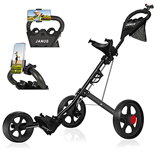 JANUS Golf Push Cart, Golf cart for Golf Clubs, Golf Pull cart for Golf Bag, Golf Push carts 3 Wheel Folding, Golf Accessories for Men Women/Kids Practice and Game