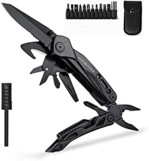 KINGMAX Multitool with Pliers, Fire Starter, whistle,Scissors,Screwdriver,15 in 1 EDC Multi Tool with Safety Locking,Perfect Survival Knife tool Gifts for Men Women,Outdoor,Camping,Fishing