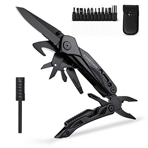 KINGMAX Multitool with Pliers, Fire Starter, whistle,Scissors,Screwdriver,15 in 1 EDC Multi Tool with Safety Locking,Perfect Survival Knife tool Gifts for Men Women,Outdoor,Camping,Fishing