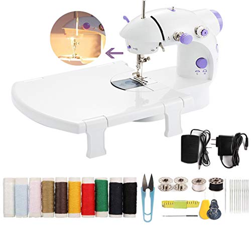 Sewing Machine for Beginners, Kids Handheld Portable Electric Mini Sewing Machines with Extension Table, Dual Speed Crafting Mending Machine Sewing Kit with Lights, Foot Pedal for Household