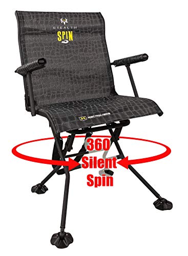 Hawk Stealth Spin Chair - Silent, Comfortable, Swiveling, Portable Chair for Camping, Hunting, Fishing, Backpacking, and More (Bone Collector Edition) , Black