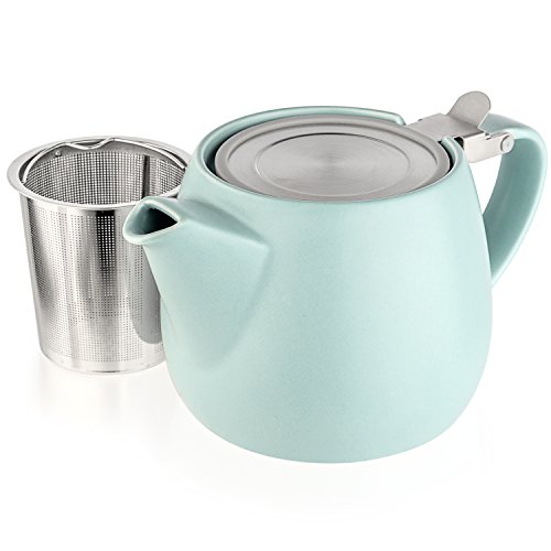 Tealyra - Pluto Porcelain Small Teapot Turquoise - 18.2-ounce (1-2 cups) - Matte Finish - Stainless Steel Lid and Extra-Fine Infuser To Brew Loose Leaf Tea - 540ml