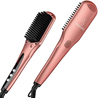 COOLKESI Ionic Hair Straightener Brush, Anti-Scald Straightening Brush with Fast MCH Ceramic Heating, Adjustable Temperatures, Auto-Off & Dual Voltage, Portable Straightening Comb