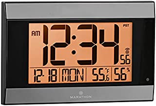 Marathon CL030052GG Atomic Digital Wall Clock with Auto-Night Light, Temperature & Humidity - Batteries Included